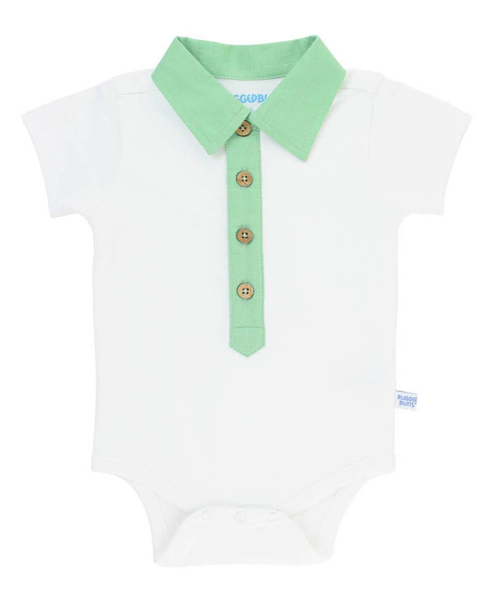 100% Cotton White Short Sleeve Placket Knit Baby Bodysuit