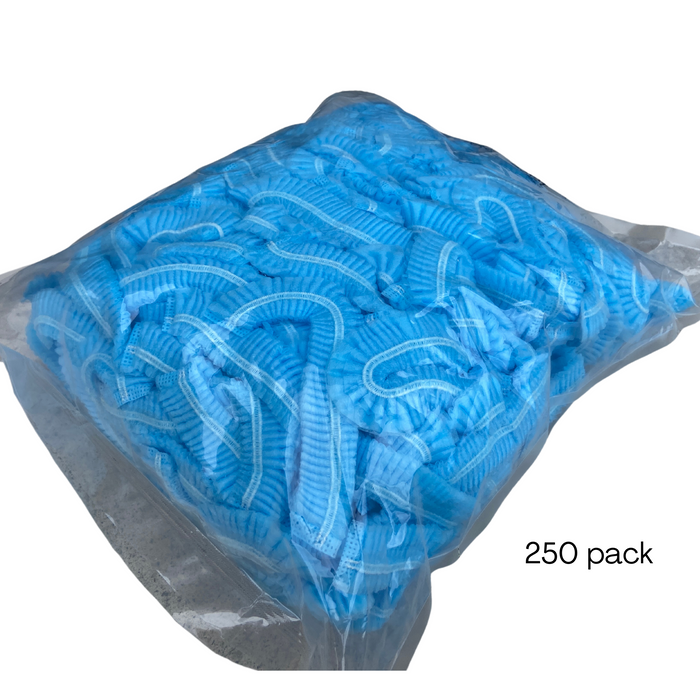 250 x Disposable Hair Nets Blue Mob Caps