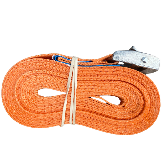 SpanSet 5m cambuckle lashing strap rolled neatly – durable polyester webbing for safely moving and securing beehives