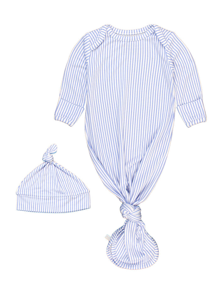 Bamboo-Spandex Periwinkle Stripe Knotted Sleep Gown & Hat Set Baby Boys