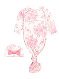 Bamboo-Spandex Pink Butterfly Toile Ruffle Knotted Sleep Gown & Bow Hat Set Baby Girls