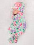 Bamboo-Spandex Sage Garden Floral Ruffle Knotted Sleep Gown & Bow Hat Set Baby Girls