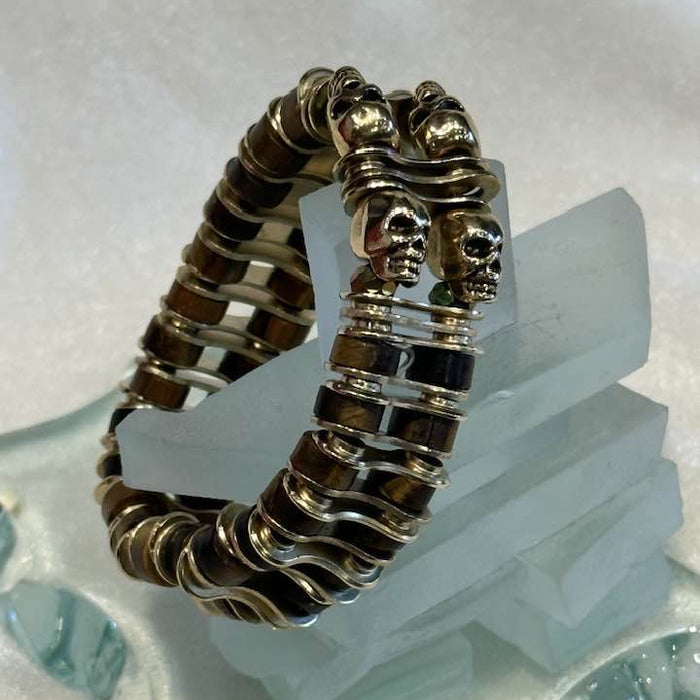 Bracelet: Tigereye Gold Chainplate Skull - Element Tri & Bicycle Works