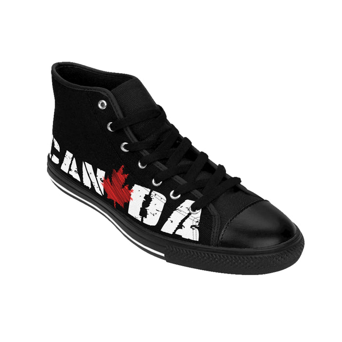 Canada High-Top Sneakers — Black Canvas with Distressed Maple Leaf
