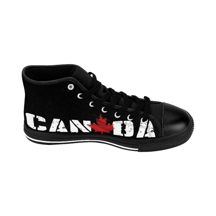 Canada High-Top Sneakers — Black Canvas with Distressed Maple Leaf
