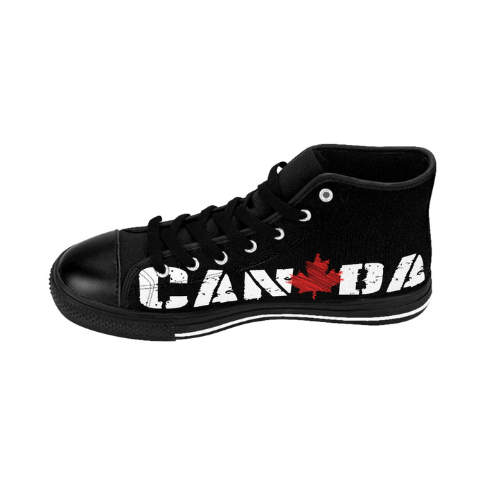 Canada High-Top Sneakers — Black Canvas with Distressed Maple Leaf