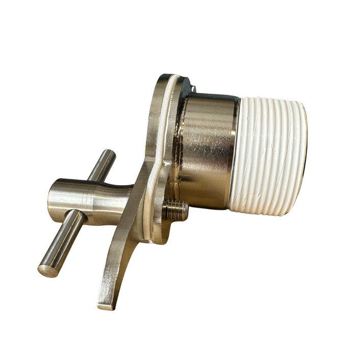 Stainless steel honey gate 1½ inch male thread by Carl Fritz for professional beekeeping equipment