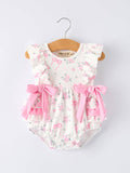 Cotton Blend Floral Bow Ruffle Baby Girl Romper