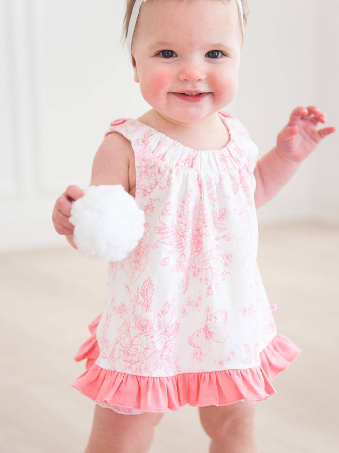 Cotton-Spandex Knit Butterfly Toile Swing Top & Bloomer Set