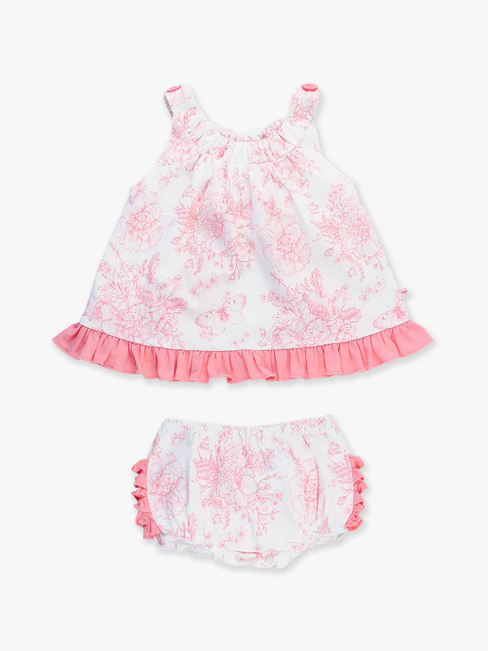 Cotton-Spandex Knit Butterfly Toile Swing Top & Bloomer Set
