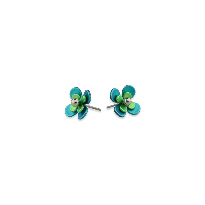 Double Four Petal Bead Stud Earrings
