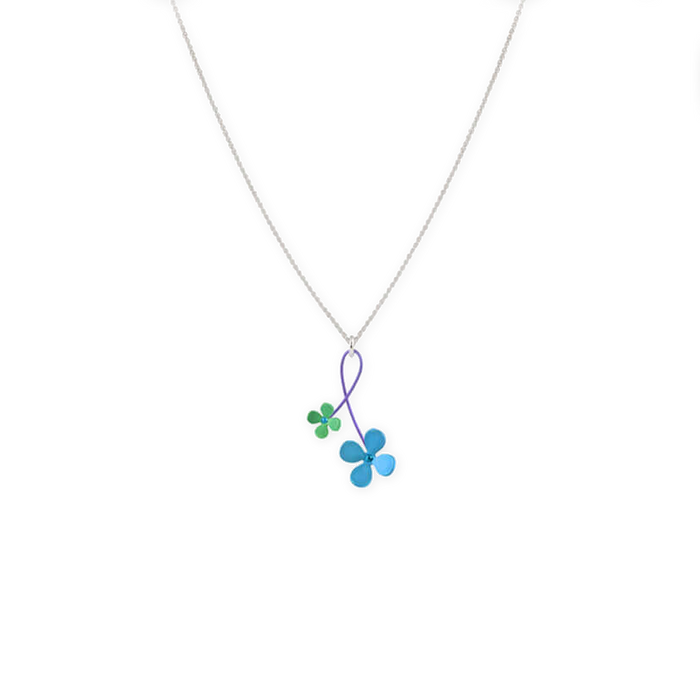 Double Four Petal Flower Twist Pendant Necklace