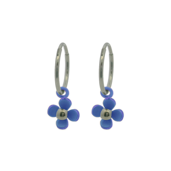 Four Petal Flower Charm Hoop Earrings