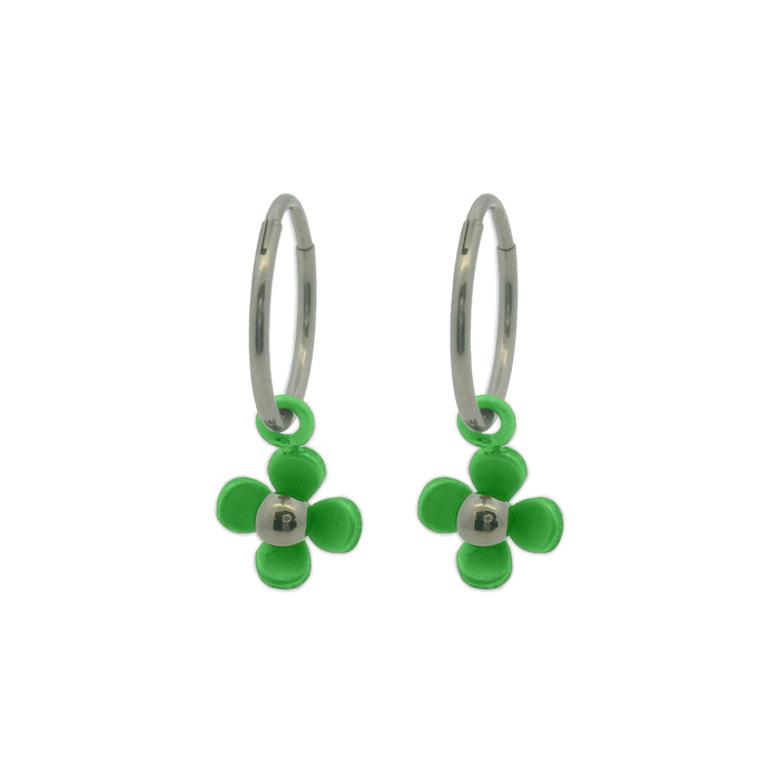 Four Petal Flower Charm Hoop Earrings