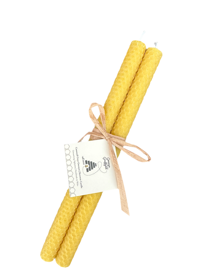 Hand-Rolled Natural Beeswax Dinner Candle Pair - Extra Tall
