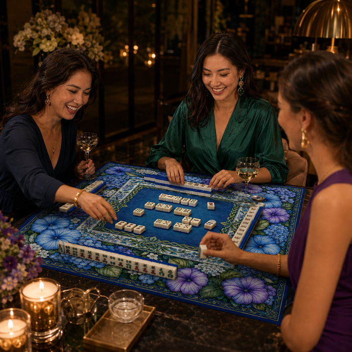 Neoprene Blue Hydrangea Floral Mahjong Mat 36"×36"