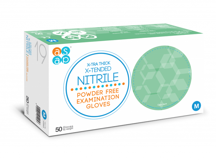 Nitrile X-TRA Thick X-Tended Nitrile Powder Free Disposable Gloves - Box of 50