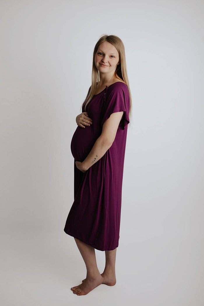 Plum Purple Maternity Labor and Delivery/ Nursing Gown
