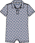 Polyester-Spandex Baseball Print Polo Baby Romper