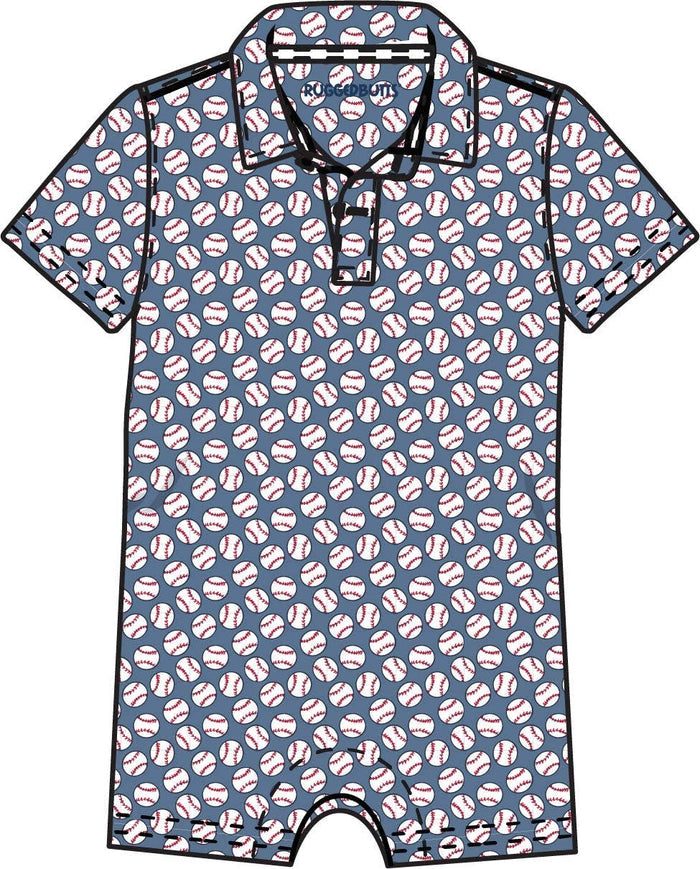 Polyester-Spandex Baseball Print Polo Baby Romper