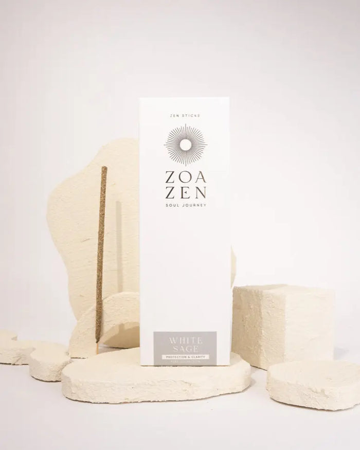 White Sage Zen Sticks von ZoaZen – natürliche Räucherstäbchen der Pure Collection für Schutz und Klarheit – Produktansicht