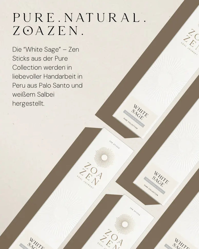 White Sage Zen Sticks von ZoaZen – natürliche Räucherstäbchen der Pure Collection für Schutz und Klarheit